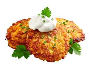 Indian aloo tikki potato cutlets with yogurt and spices for Diwali Holi Eid Navratri festive celebrations isolated on white background