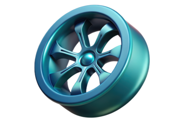 Metallic blue car wheel design illustration automotive industry element 3d illustration isolated on transparent background