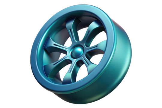 Metallic blue car wheel design illustration automotive industry element 3d illustration isolated on transparent background - Powered by Adobe