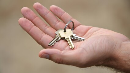 New house keys in hand real estate concept