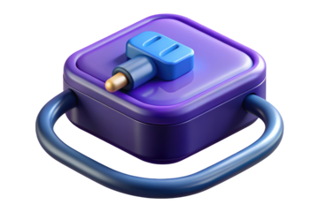 Purple safety box with key and rounded handle detailed isometric design 3d illustration isolated on transparent background