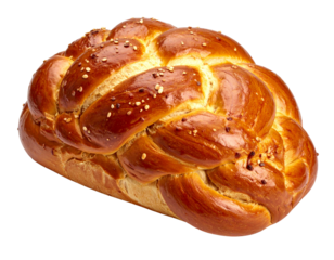 Traditional challah bread braided loaf for Shabbat Rosh Hashanah Hanukkah celebrations isolated on transparent background