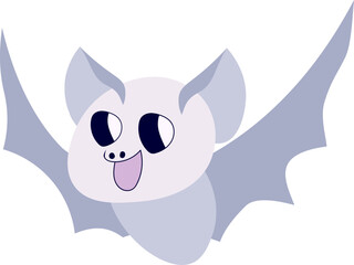 Whimsical smiling bat graphic with a happy, wide-eyed expression. The light-colored, stylized design, perfect for kids' Halloween projects.