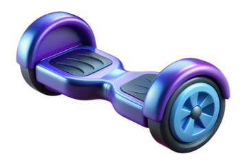 Sleek metallic purple hoverboard futuristic transportation device 3d illustration isolated on transparent background