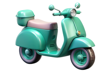 Stylish turquoise scooter cartoon design isolated on 3d illustration isolated on transparent background
