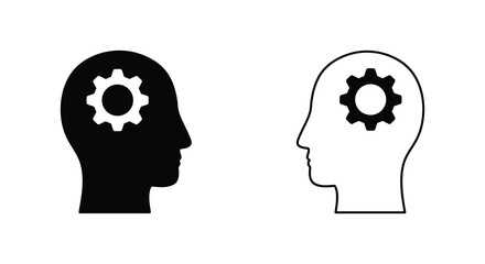 Two human head silhouettes with gears inside representing thought processes