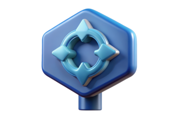 Stylized blue directional navigation compass rose icon guiding concept 3d illustration isolated on transparent background