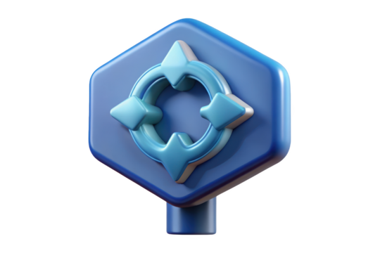 Stylized blue directional navigation compass rose icon guiding concept 3d illustration isolated on transparent background