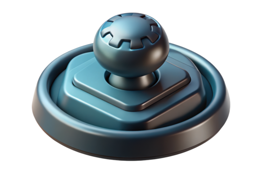 Stylized gear knob with square base and shiny surface 3d illustration isolated on transparent background