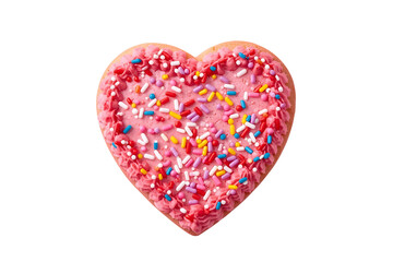 Delightful heart cookie with pink frosting and colorful sprinkles, perfect for Valentine's Day treats, sweet celebrations, and festive baking designs