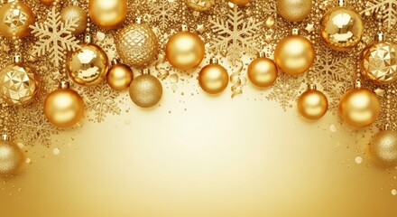 Luxury Golden Christmas Background with Ornaments, Snowflakes, and Festive Decoration
