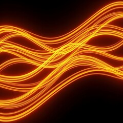 Abstract design featuring vibrant, glowing, orange lines creating flowing, wavy patterns against a dark background.