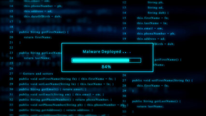 Cyber attack malware deployed progress bar loading on digital code background graphic design