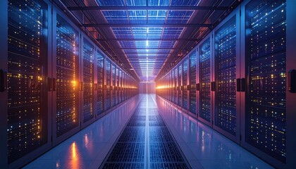Fototapeta premium Futuristic Server Room with Colorful Lights