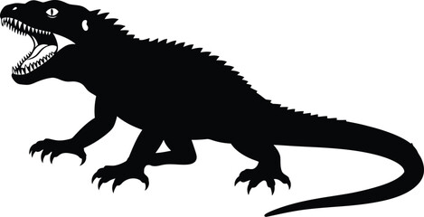 Obraz premium Fierce prehistoric reptile silhouette with open mouth and sharp teeth
