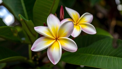Fototapeta premium Close-up of two plumeria flowers