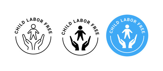 Child labor free label editable stroke and silhouette. Children safety icon