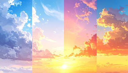 Vibrant Sky Collection Sunrise, Sunset, and Daytime Skies in Stunning Digital Art
