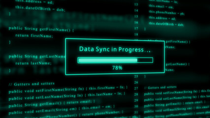 Cyan Data Sync Progress Bar with Code Background loading technology