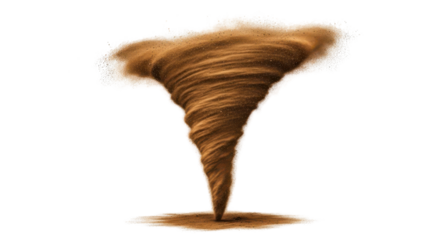 Realistic Brown Sand Dust Tornado or Whirlwind Graphic Element Isolated on White