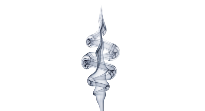 Thin stylized smoke trail with spiral waves isolated on white background