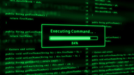 Executing Command Progress Bar Loading Screen with Green Code Background programming computer