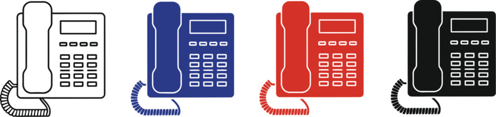 Set of diverse office desk phones in various colors and styles