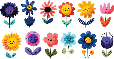 A beautiful and seamless vector illustration of a set of colorful spring flowers, perfect for a floral pattern design