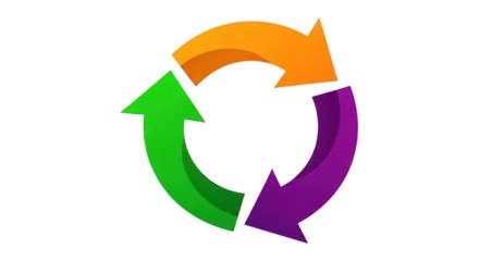 Colorful arrows in a circular motion isolated on transparent background