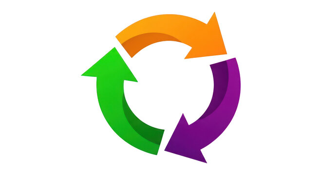 Colorful arrows in a circular motion isolated on transparent background