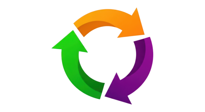 Colorful arrows in a circular motion isolated on transparent background