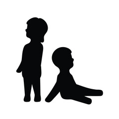 Silhouette of two children, one standing and the other is sitting