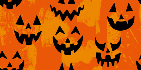Halloween Pumpkin Faces Seamless Pattern