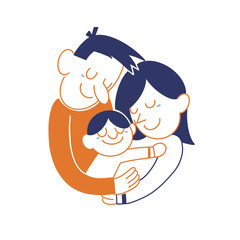 A loving family of three hugging each other, showing a happy and strong bond. This illustration symbolizes family values, love, and togetherness