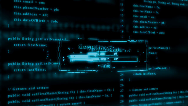 Compiling Code Progress Bar with Glitch Effect on Digital Background programming computer