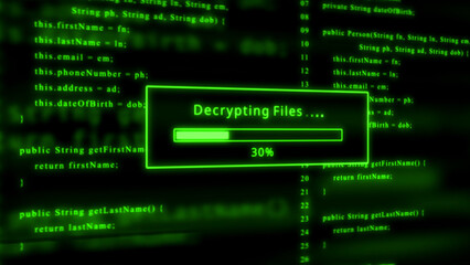 Green computer code with decrypting files progress bar Keywords: computer code, programming, coding, software, development, technology, digital, data, programming language, script, abstract