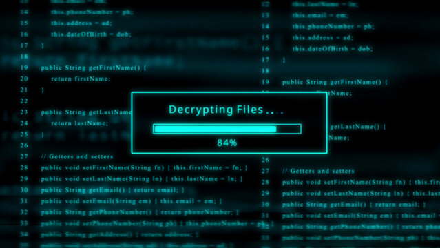 Decrypting Files Progress Bar on Digital Code Background programming computer