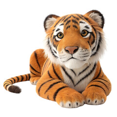 Fototapeta premium Realistic plush tiger toy lying down with expressive eyes