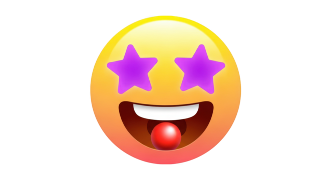 Star eyes emoji with clown nose isolated on transparent background
