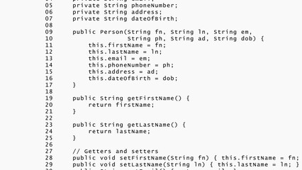 Java Programming Code Snippet for a Person Class graphic design