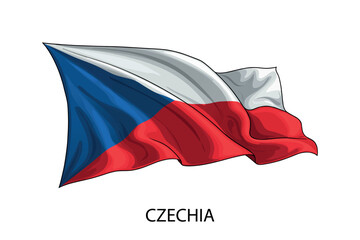 Czechia national flag waving in the wind illustration