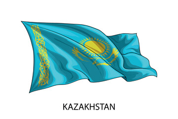 Kazakhstan national flag waving in the wind illustration