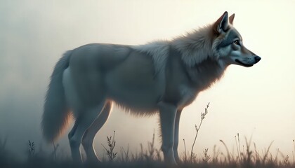 Fototapeta premium A digital painting of a wolf standing in a field.