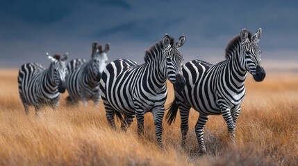 Zebras in the African Savannah: A Majestic Group of Wild Animals