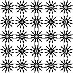 Black symmetrical stars expand outward in repeating rows, weaving a hypnotic tapestry of geometry, rhythm, contrast, balance, and infinite patterned motion.