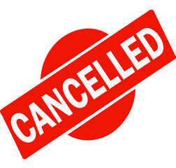 cancelled red rubber stamp on white background