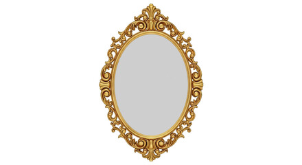 Antique gold mirror with ornate frame isolated on transparent background