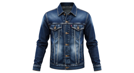 Denim jacket in dark blue color isolated on transparent background