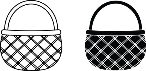 Basket vector illustration outline and filled picnic basket