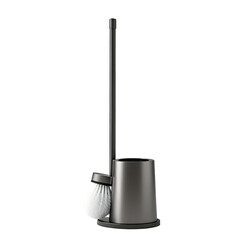 Modern toilet brush holder, dark grey, studio shot, clean background, bathroom accessory